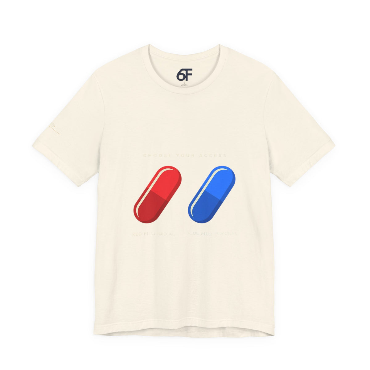 Pill Pair Graphic Tee — Red & Blue Capsule Minimalist T‑Shirt