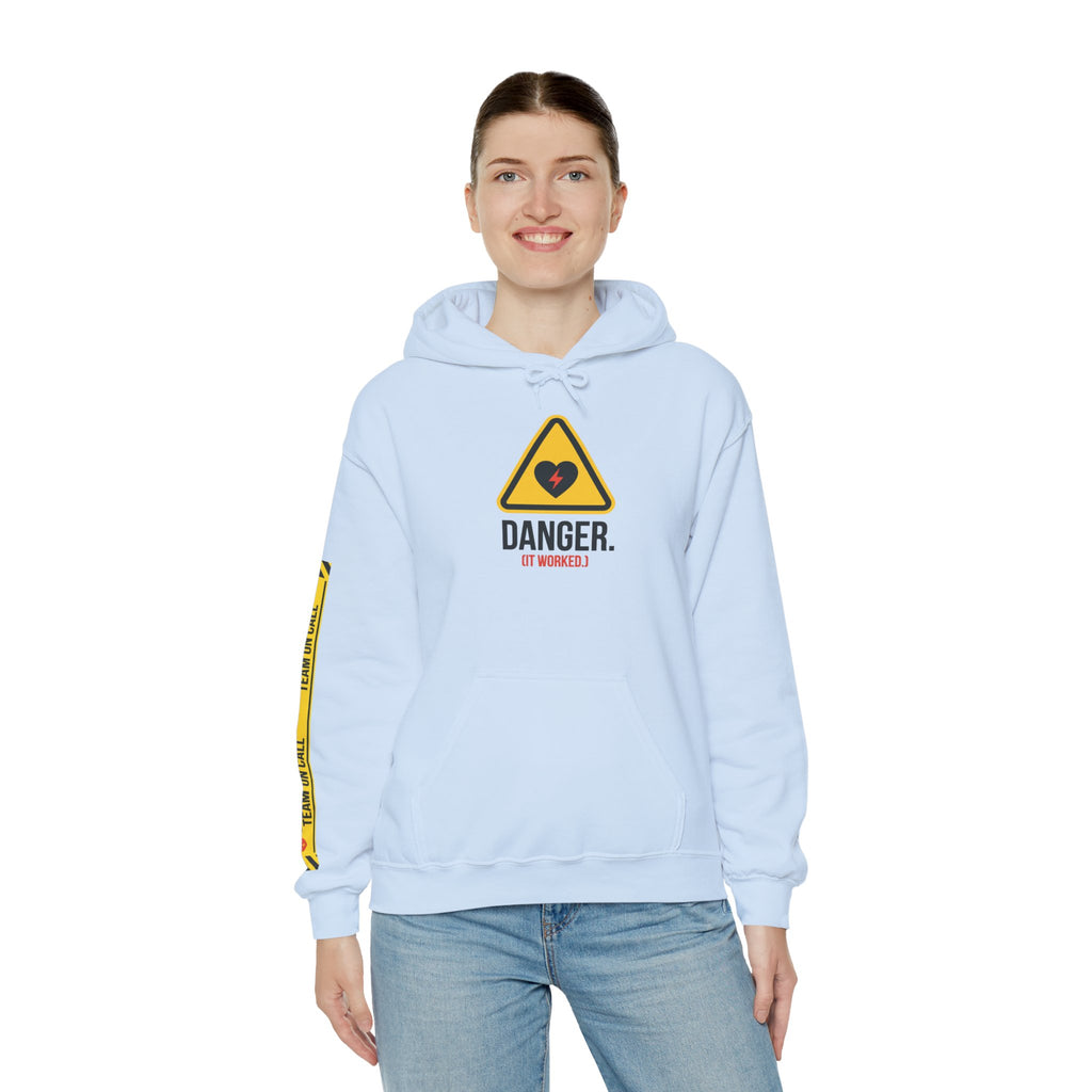 Hoodie — “Danger (Got Shocked)” Medical Humor Pullover