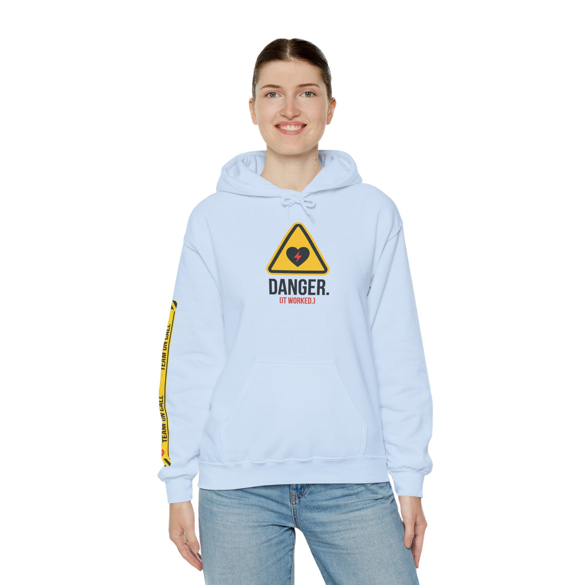 Hoodie — “Danger (Got Shocked)” Medical Humor Pullover