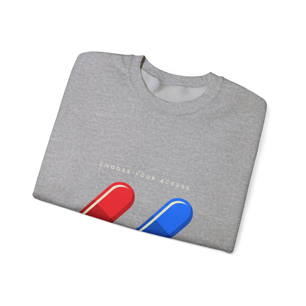 Capsule Choice Crewneck Sweatshirt — Red & Blue Pill Minimalist Graphic