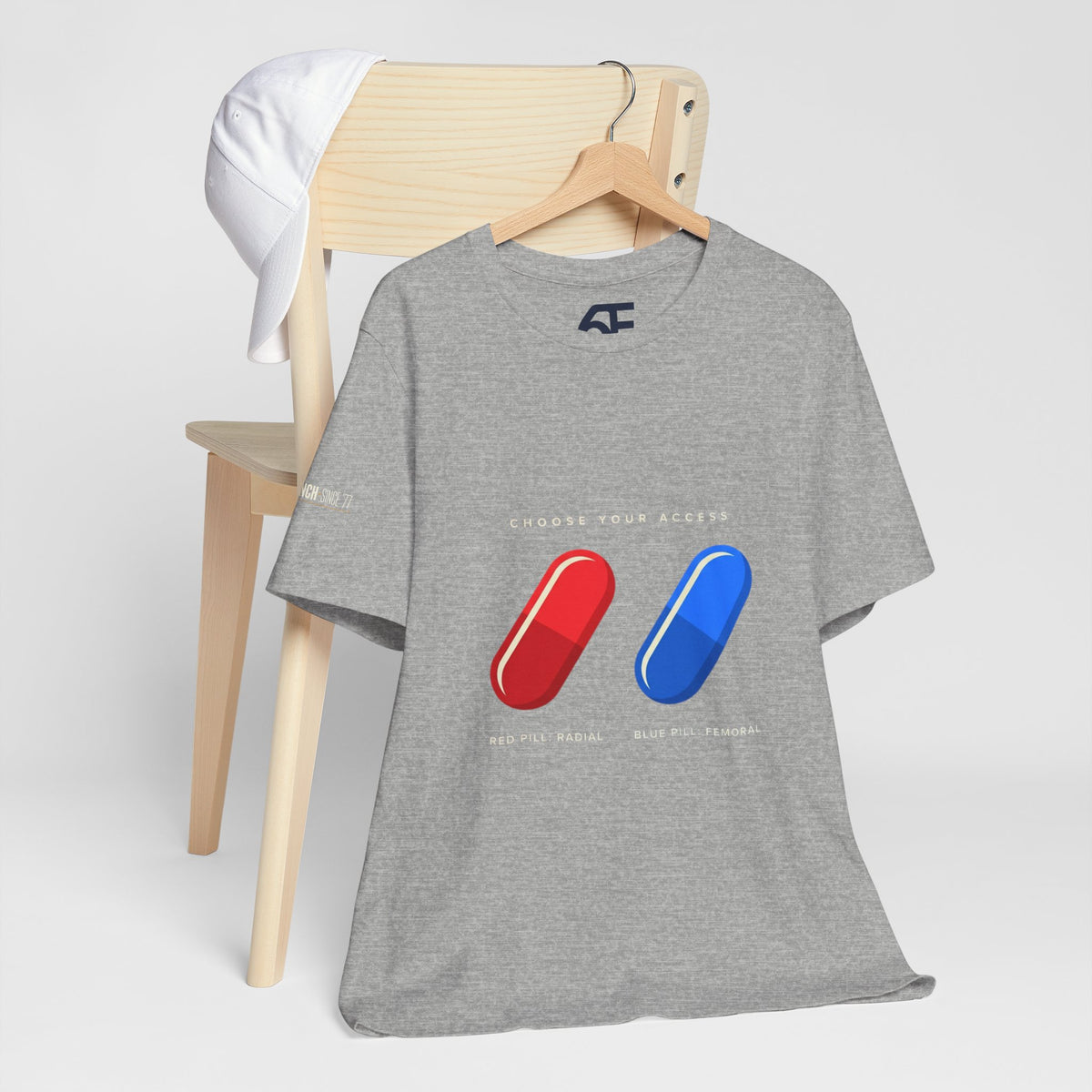 Pill Pair Graphic Tee — Red & Blue Capsule Minimalist T‑Shirt