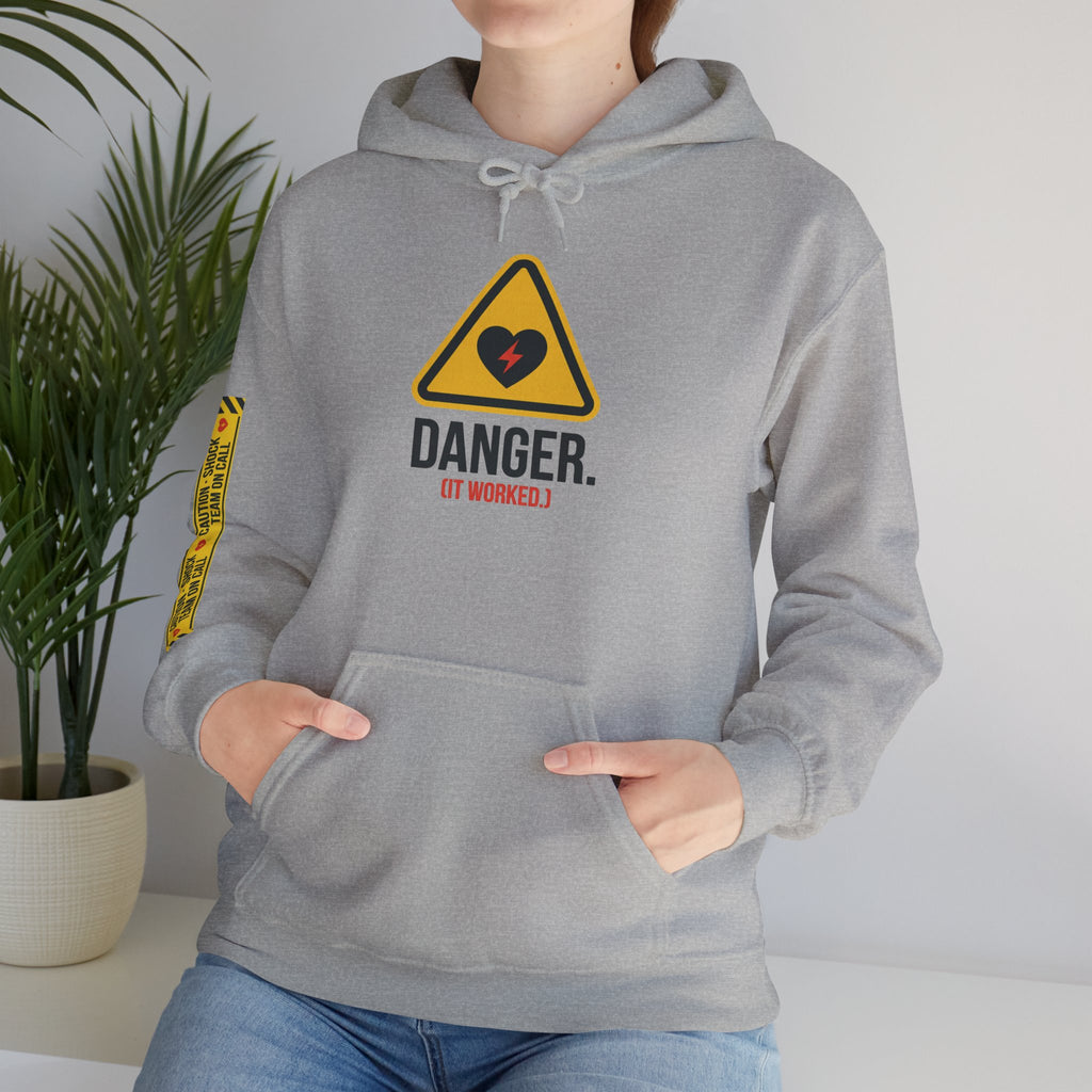 Hoodie — “Danger (Got Shocked)” Medical Humor Pullover