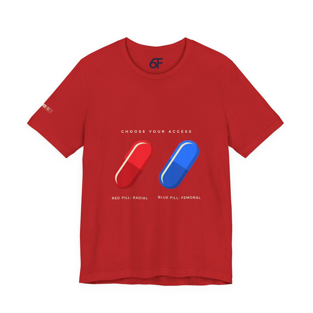 Pill Pair Graphic Tee — Red & Blue Capsule Minimalist T‑Shirt