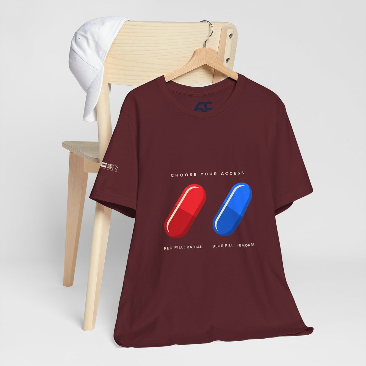 Pill Pair Graphic Tee — Red & Blue Capsule Minimalist T‑Shirt