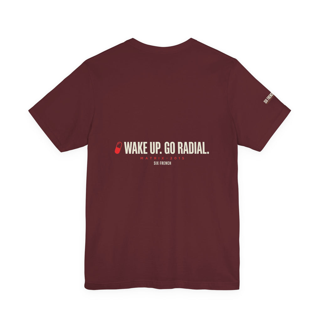 Pill Pair Graphic Tee — Red & Blue Capsule Minimalist T‑Shirt