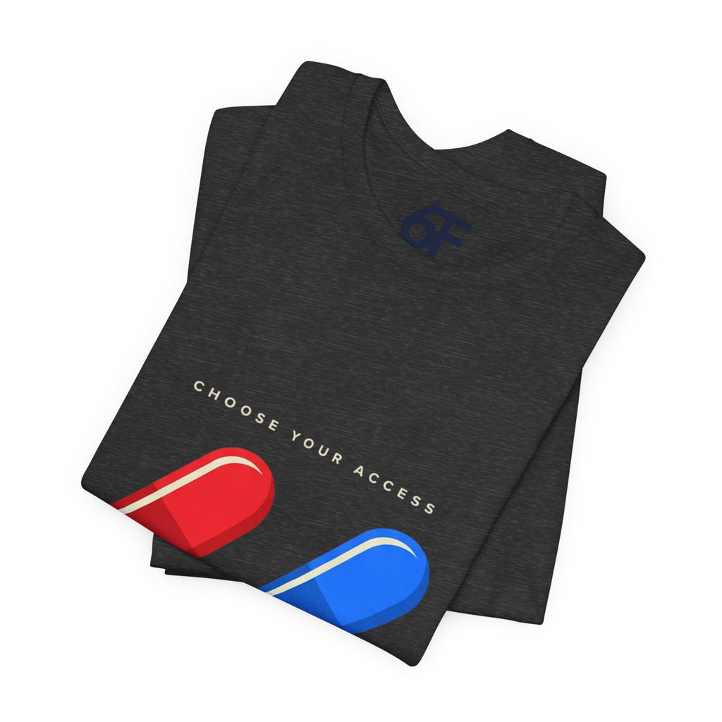 Pill Pair Graphic Tee — Red & Blue Capsule Minimalist T‑Shirt