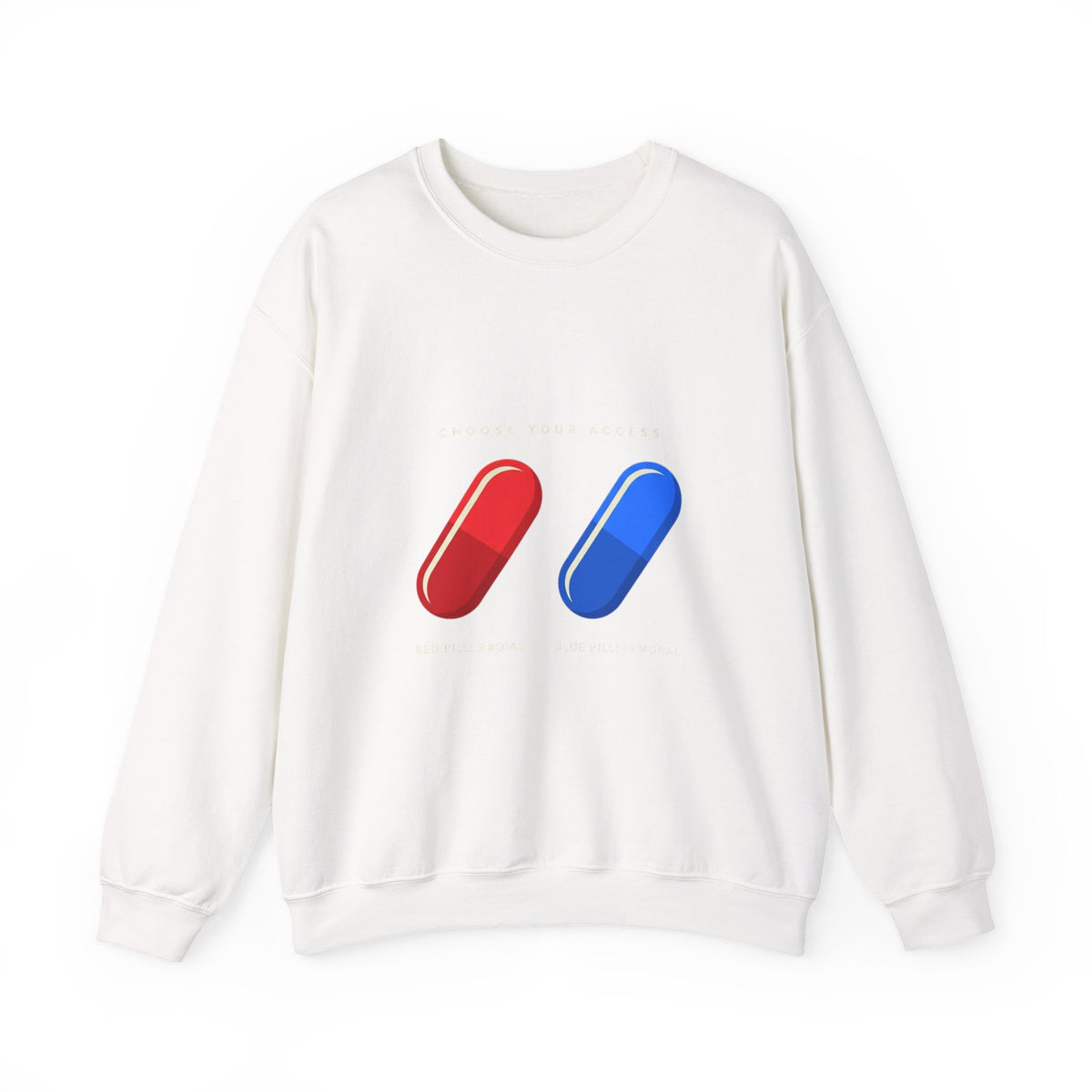 Capsule Choice Crewneck Sweatshirt — Red & Blue Pill Minimalist Graphic