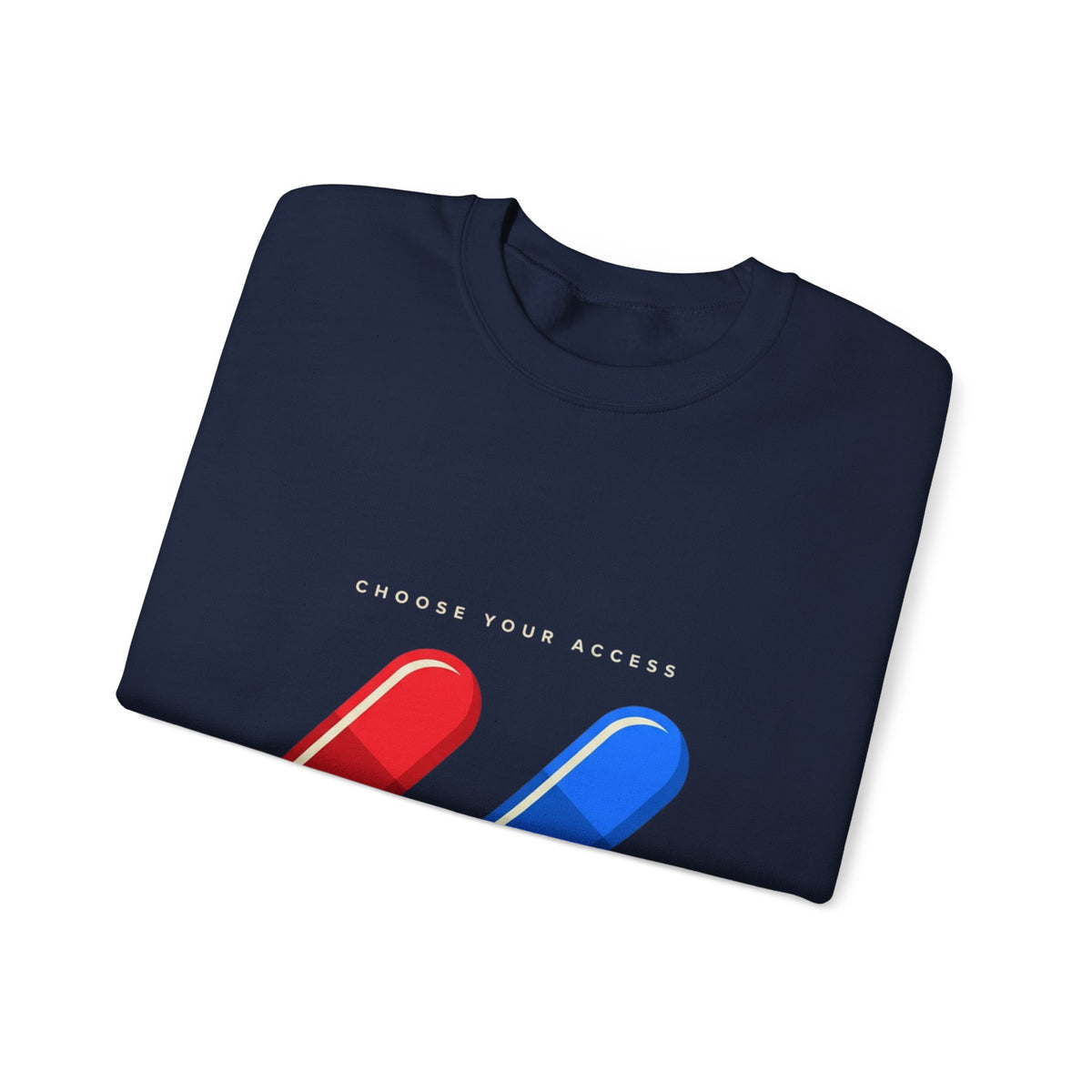 Capsule Choice Crewneck Sweatshirt — Red & Blue Pill Minimalist Graphic