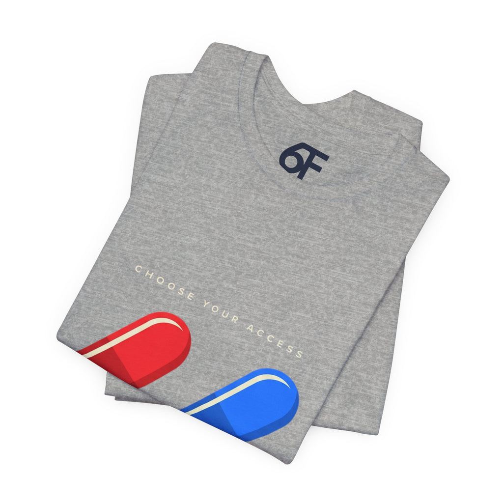 Pill Pair Graphic Tee — Red & Blue Capsule Minimalist T‑Shirt