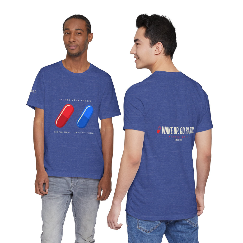 Pill Pair Graphic Tee — Red & Blue Capsule Minimalist T‑Shirt