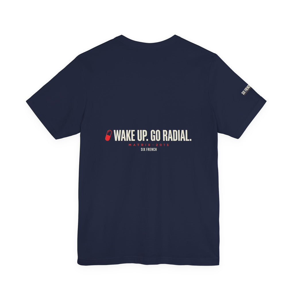 Pill Pair Graphic Tee — Red & Blue Capsule Minimalist T‑Shirt