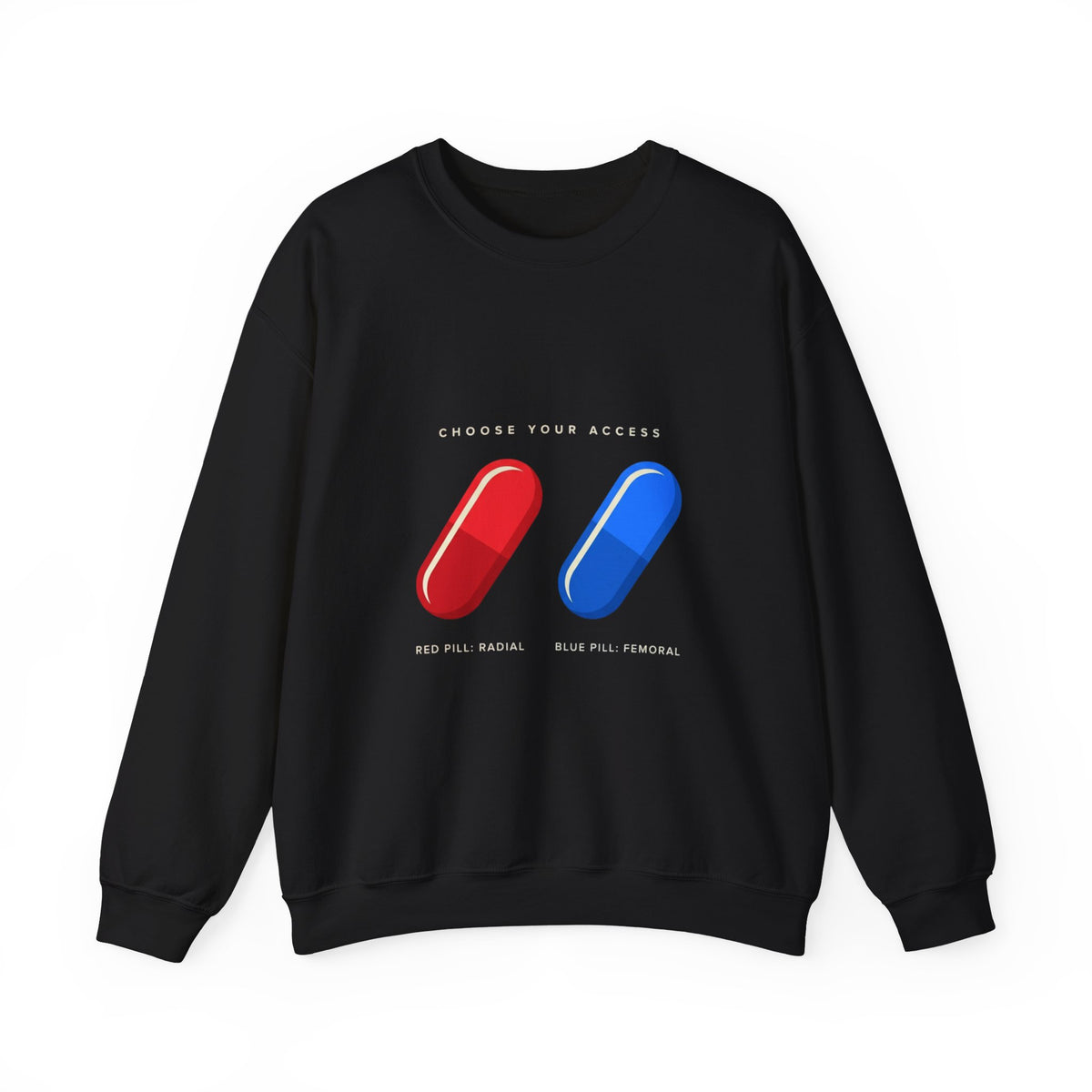Capsule Choice Crewneck Sweatshirt — Red & Blue Pill Minimalist Graphic