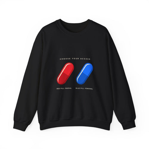 Capsule Choice Crewneck Sweatshirt — Red & Blue Pill Minimalist Graphic