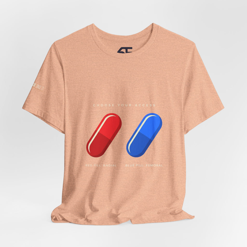 Pill Pair Graphic Tee — Red & Blue Capsule Minimalist T‑Shirt