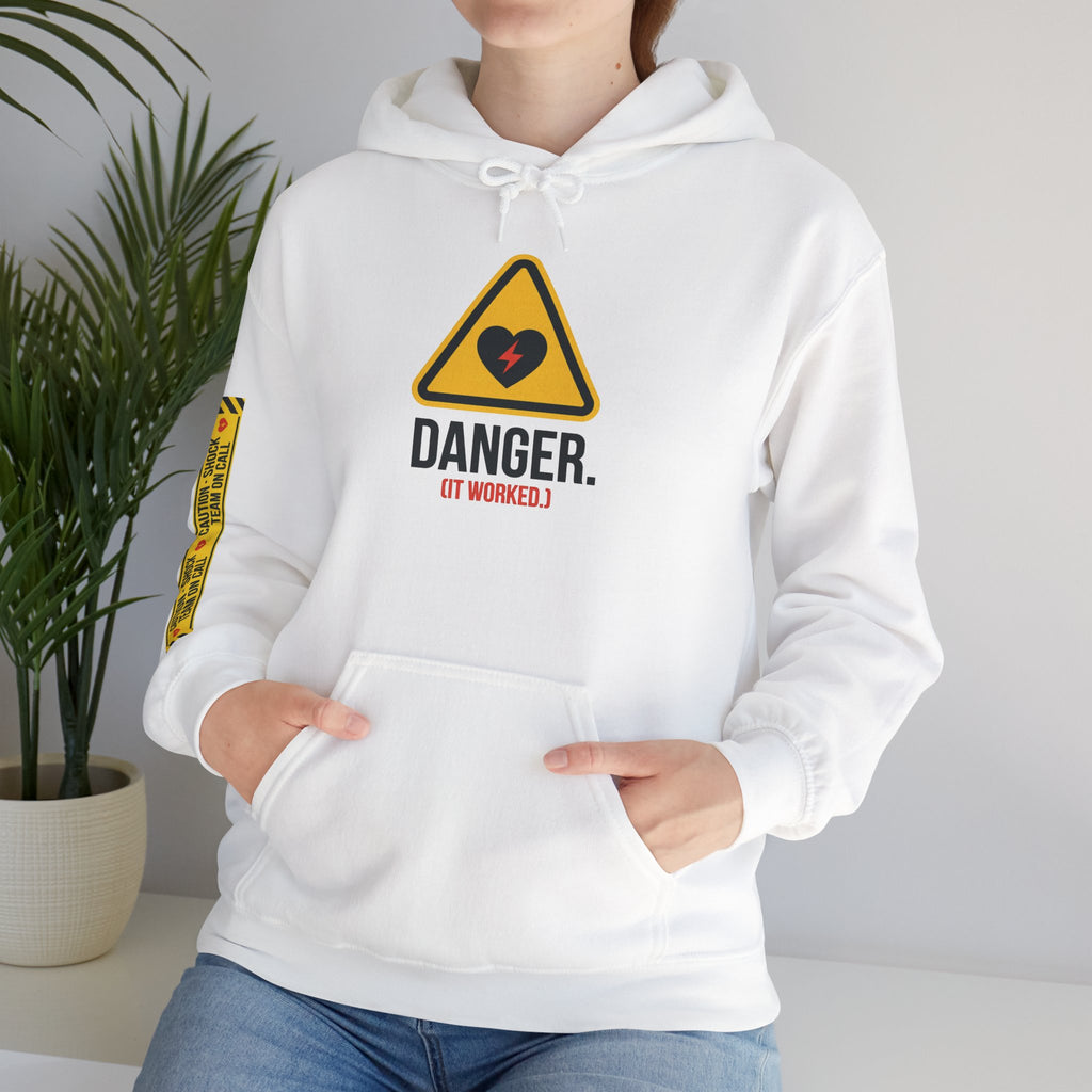 Hoodie — “Danger (Got Shocked)” Medical Humor Pullover