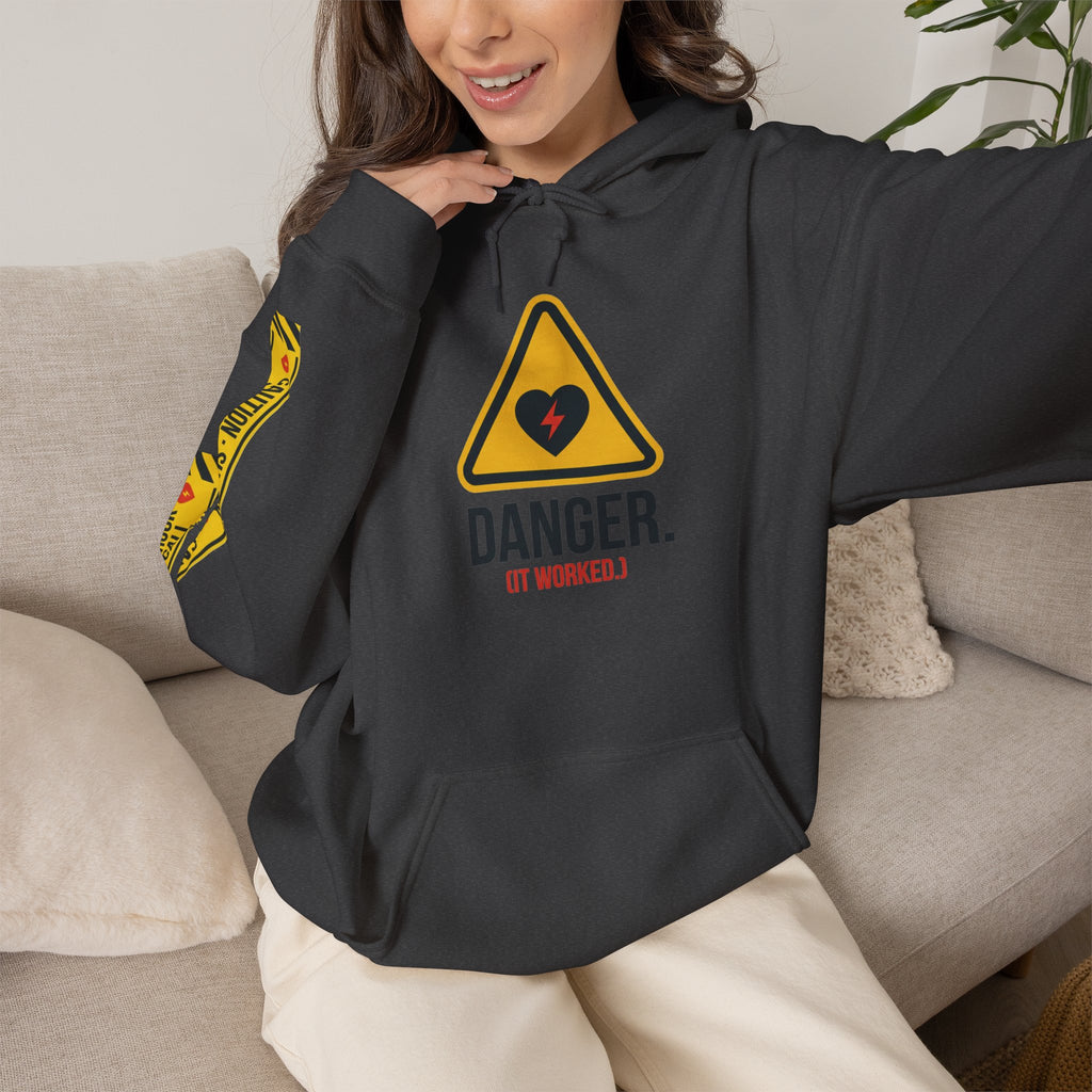 Hoodie — “Danger (Got Shocked)” Medical Humor Pullover
