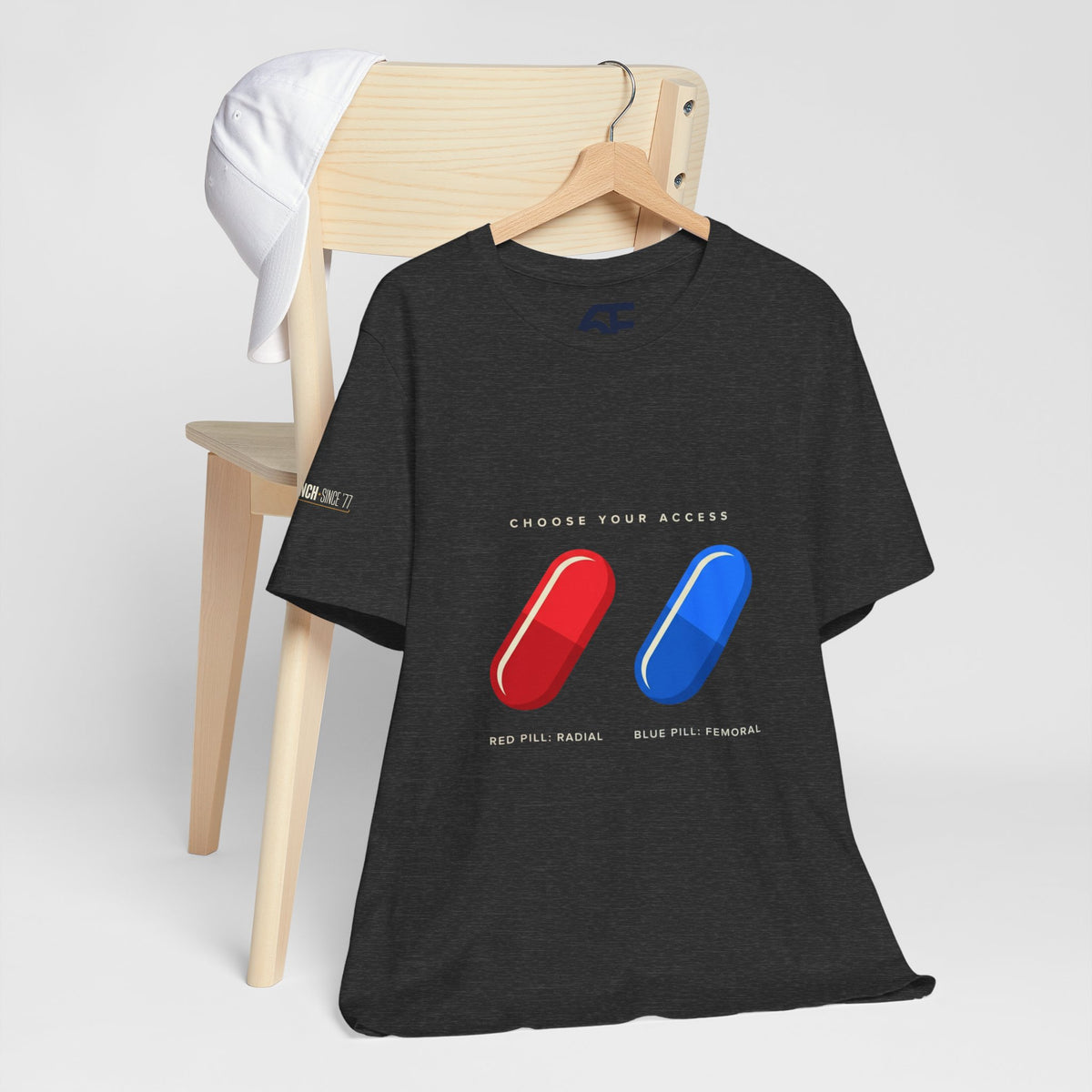 Pill Pair Graphic Tee — Red & Blue Capsule Minimalist T‑Shirt