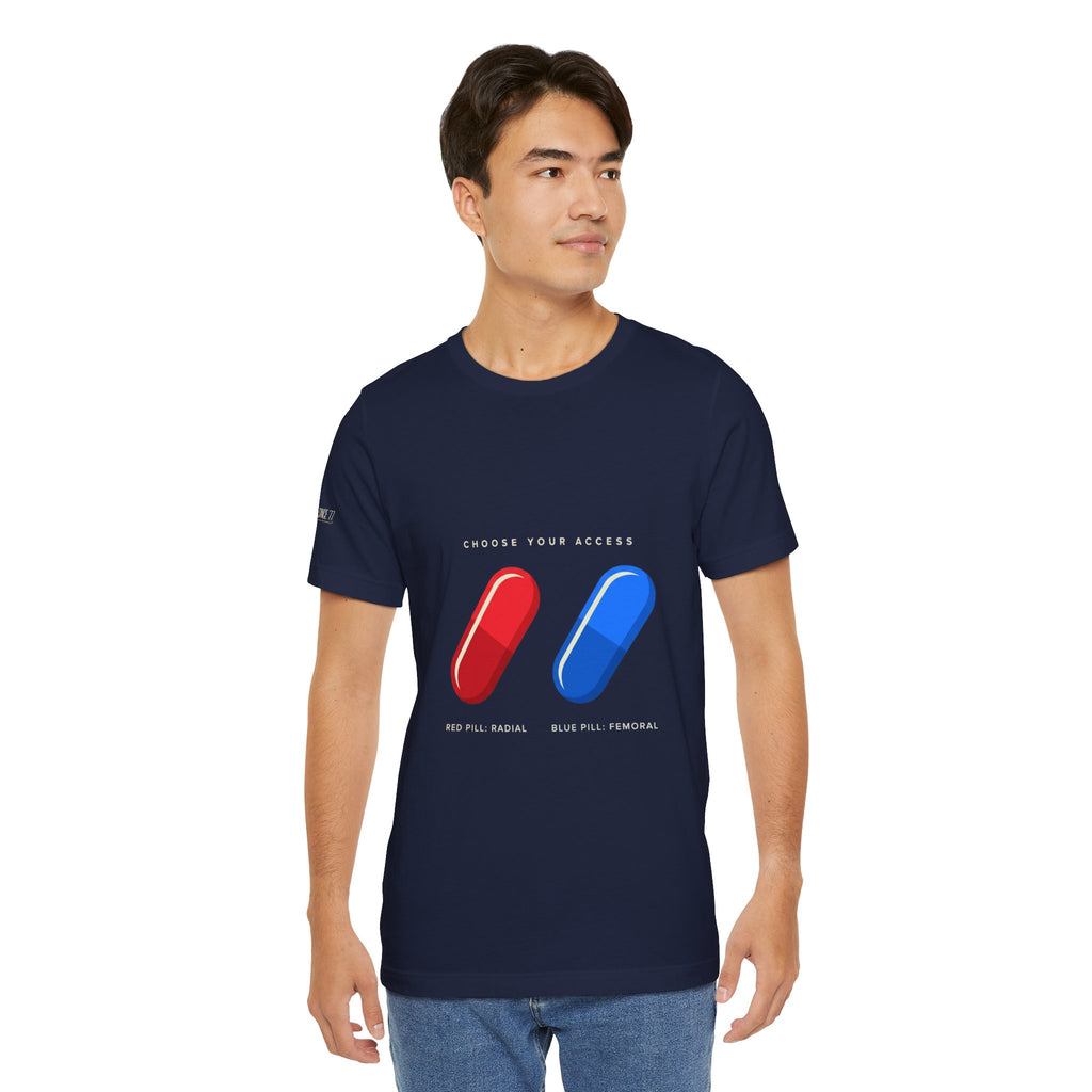 Pill Pair Graphic Tee — Red & Blue Capsule Minimalist T‑Shirt