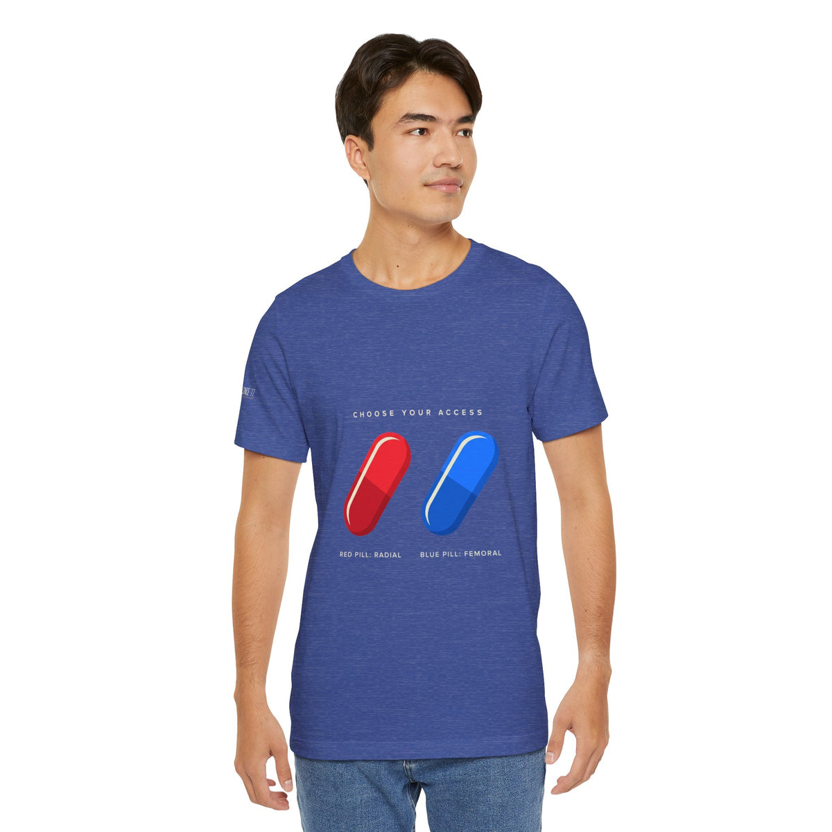 Pill Pair Graphic Tee — Red & Blue Capsule Minimalist T‑Shirt