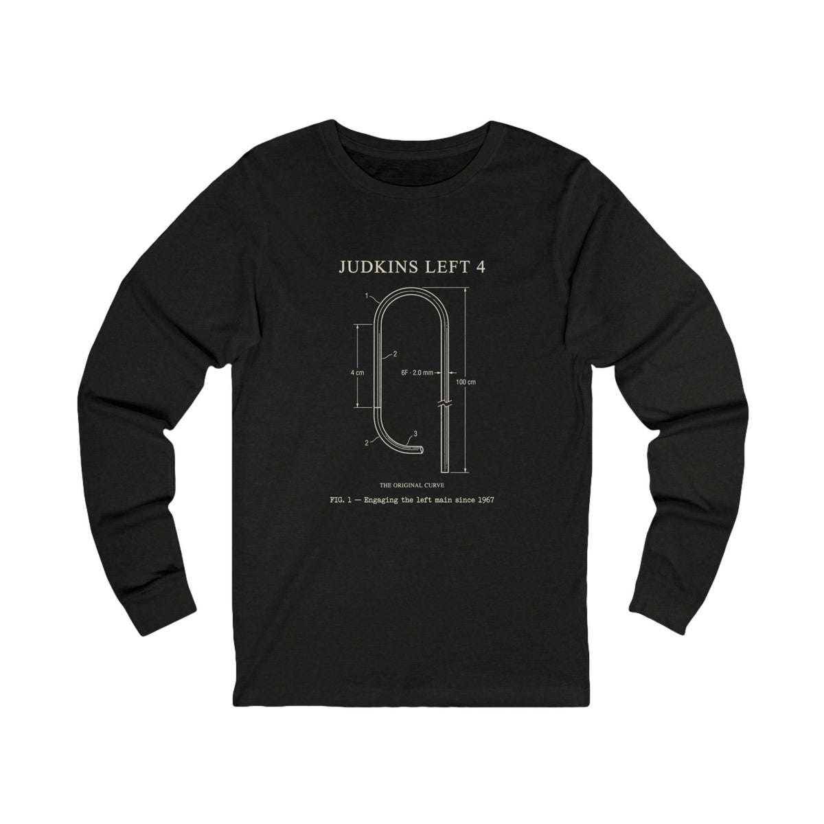 Cardiology Diagram Long Sleeve Tee — 'Judkins Left 4' Technical Heart Design