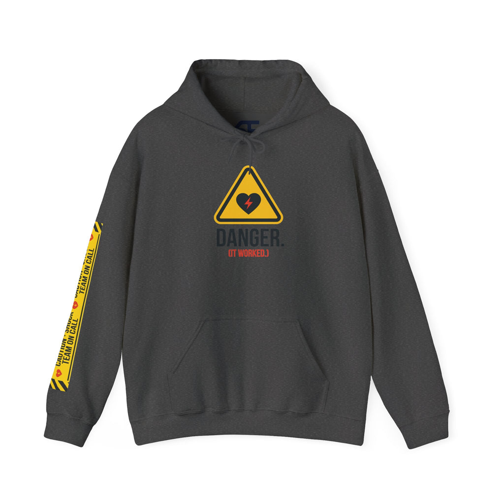 Hoodie — “Danger (Got Shocked)” Medical Humor Pullover