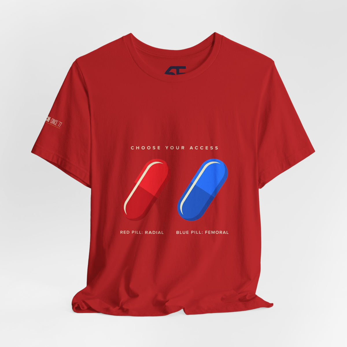 Pill Pair Graphic Tee — Red & Blue Capsule Minimalist T‑Shirt