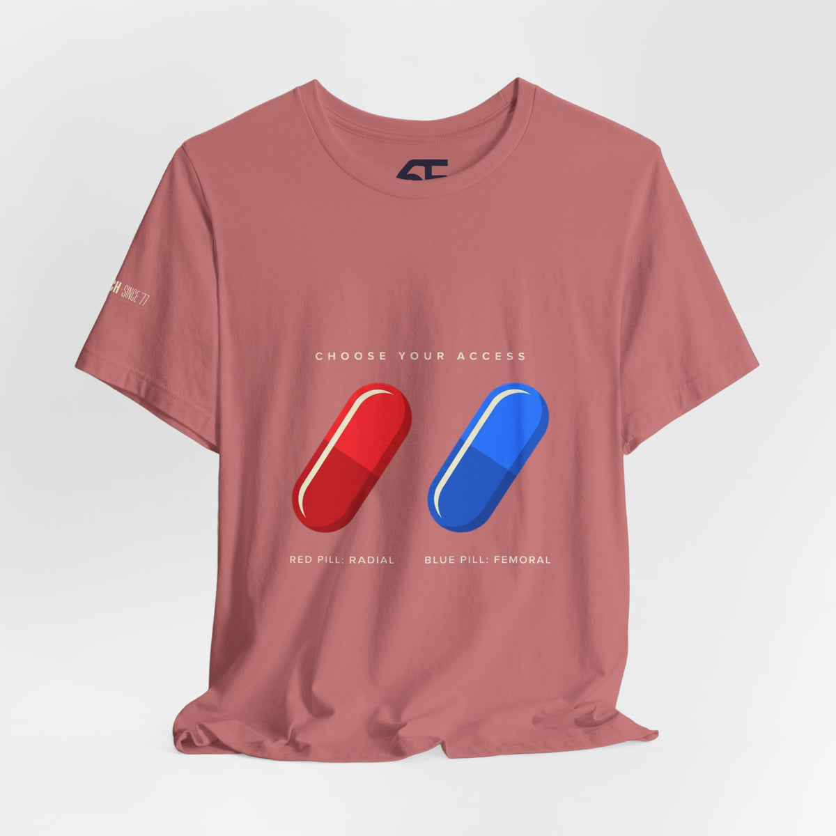 Pill Pair Graphic Tee — Red & Blue Capsule Minimalist T‑Shirt