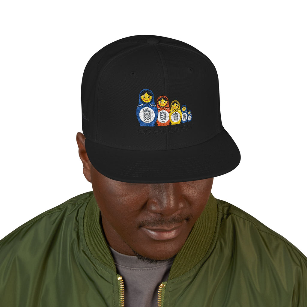 Embroidered Black Snapback Hat — Minimal Flat-Brim Streetwear Cap