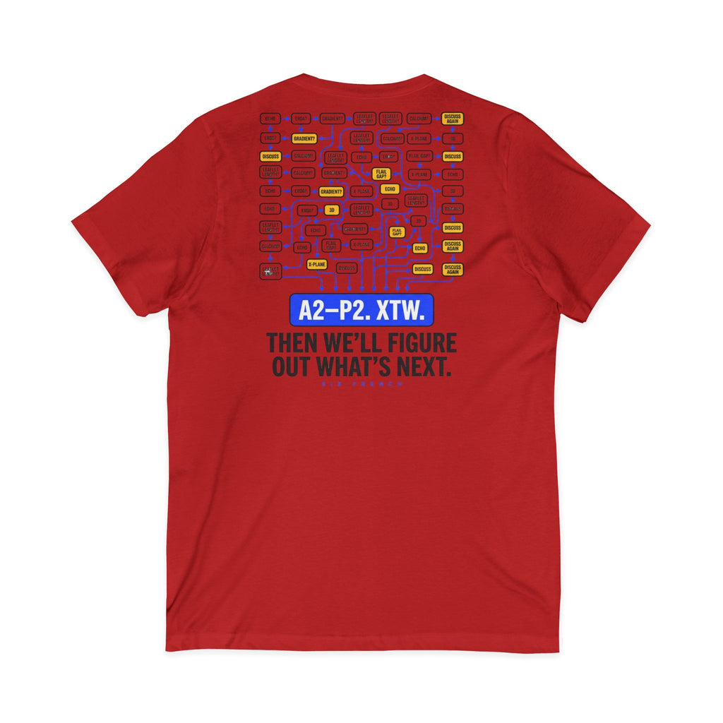 A2–P2 XTW V‑Neck Tee — Aviation/Flight Deck Flowchart Shirt