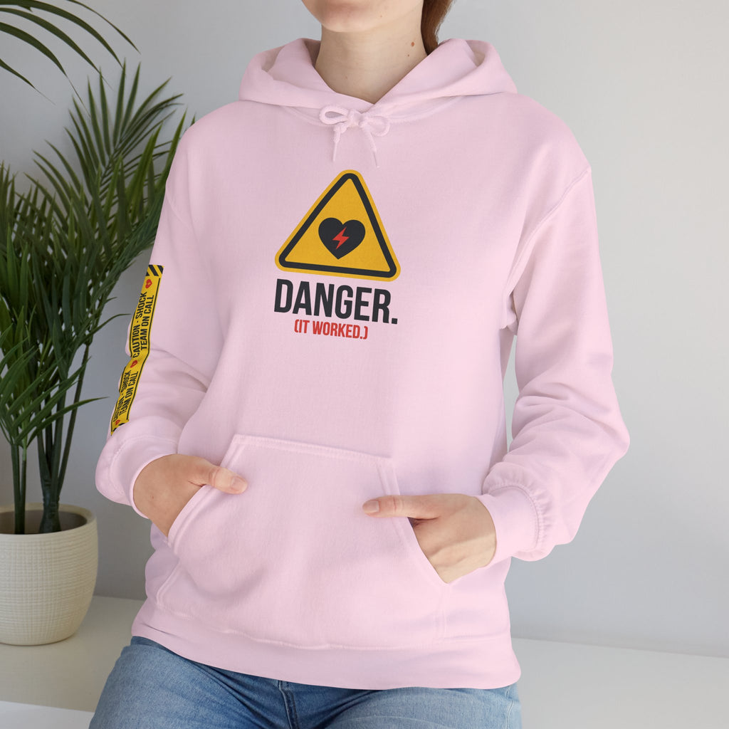 Hoodie — “Danger (Got Shocked)” Medical Humor Pullover