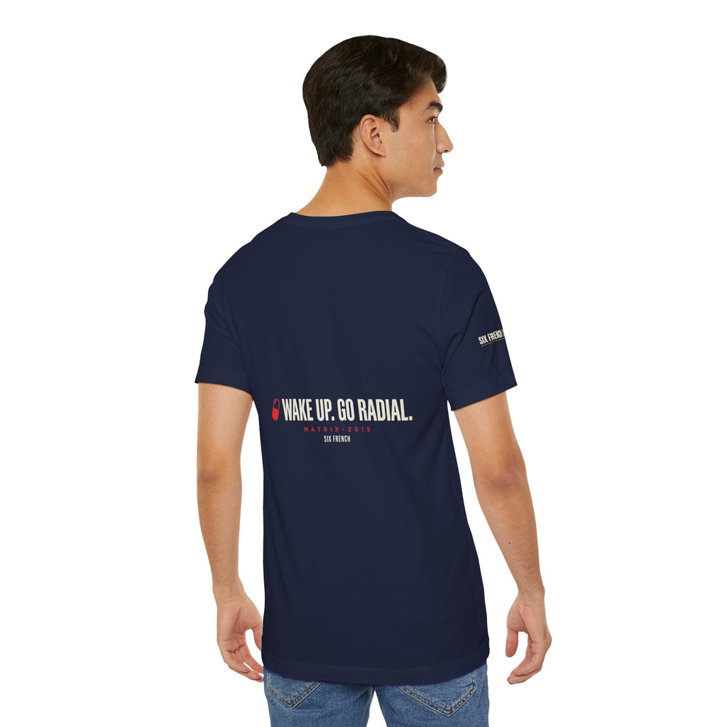 Pill Pair Graphic Tee — Red & Blue Capsule Minimalist T‑Shirt