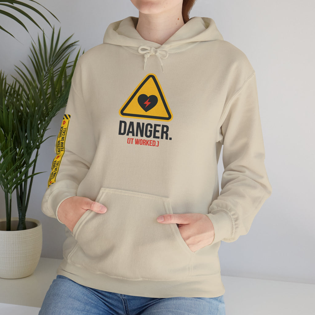Hoodie — “Danger (Got Shocked)” Medical Humor Pullover