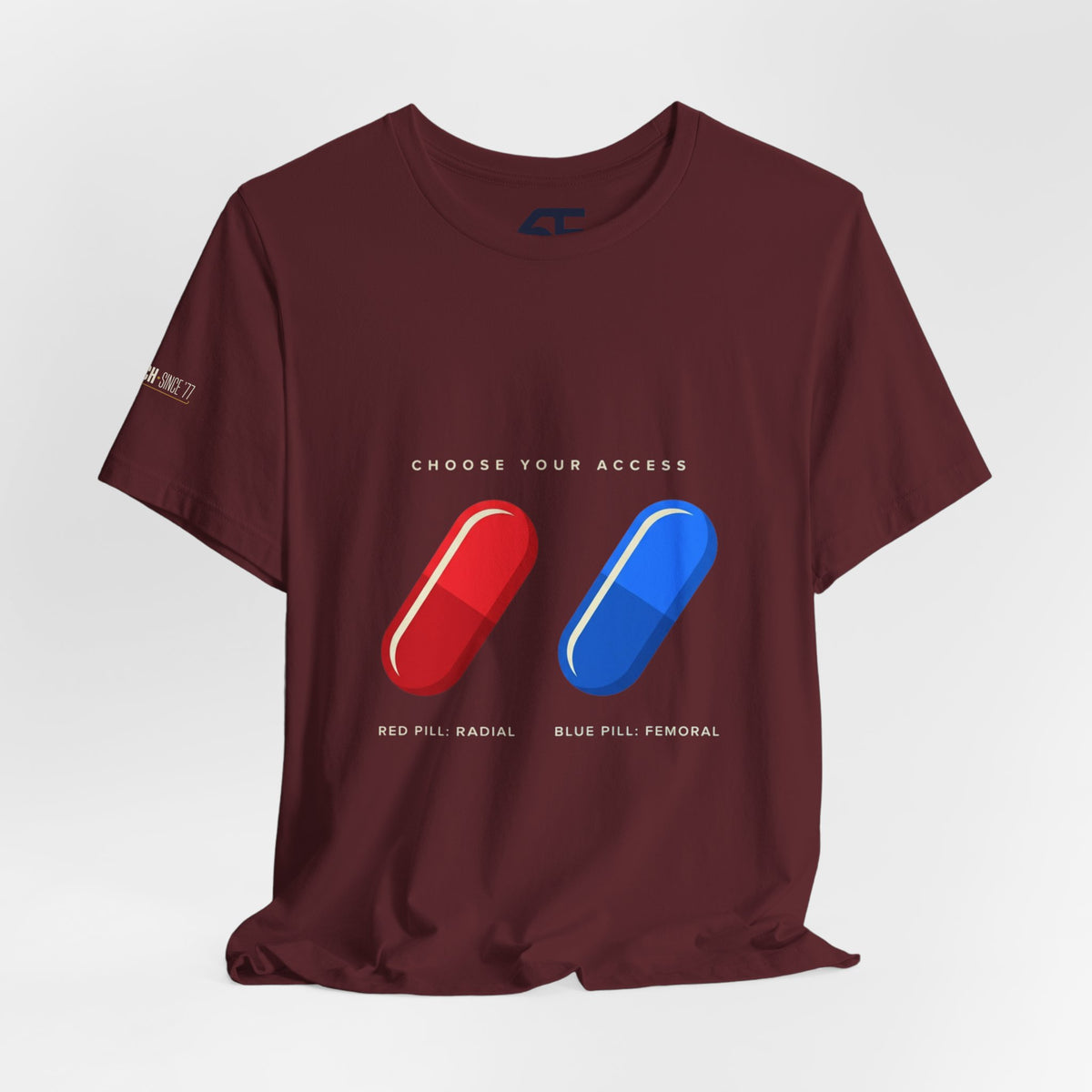 Pill Pair Graphic Tee — Red & Blue Capsule Minimalist T‑Shirt