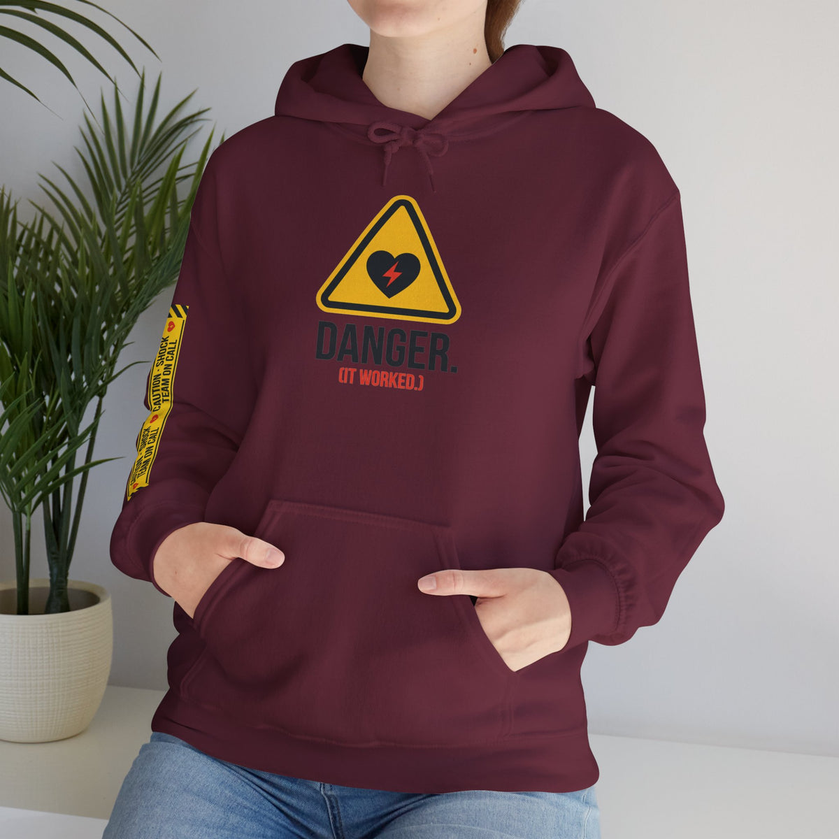 Hoodie — “Danger (Got Shocked)” Medical Humor Pullover
