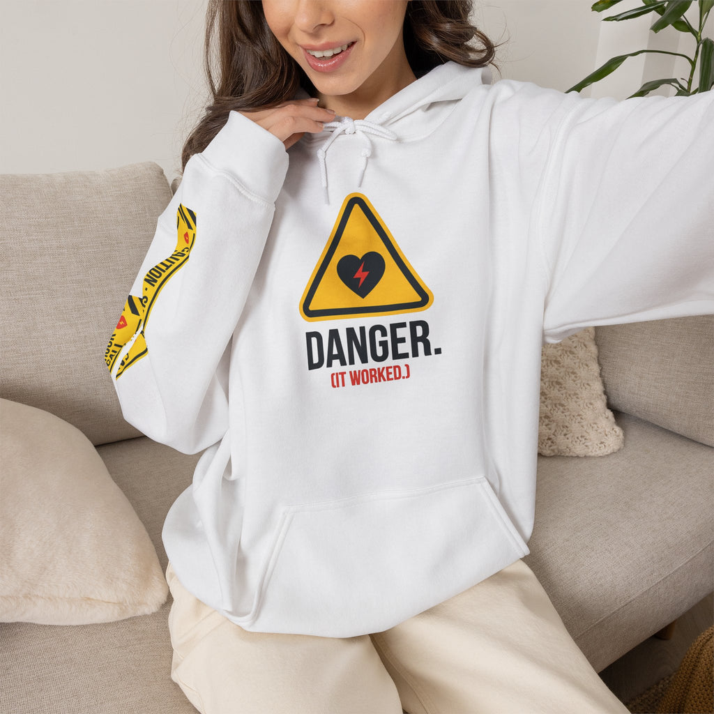 Hoodie — “Danger (Got Shocked)” Medical Humor Pullover