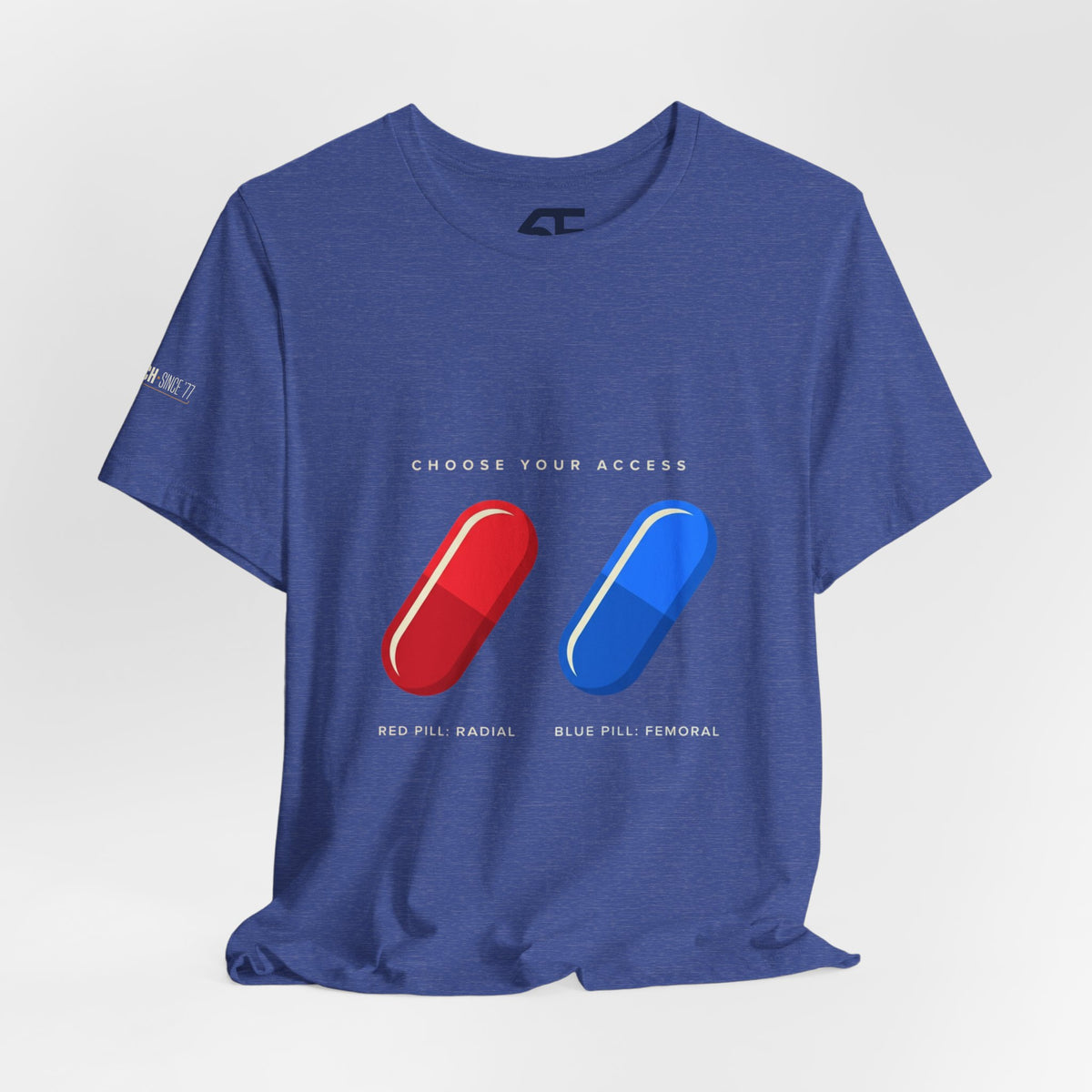 Pill Pair Graphic Tee — Red & Blue Capsule Minimalist T‑Shirt