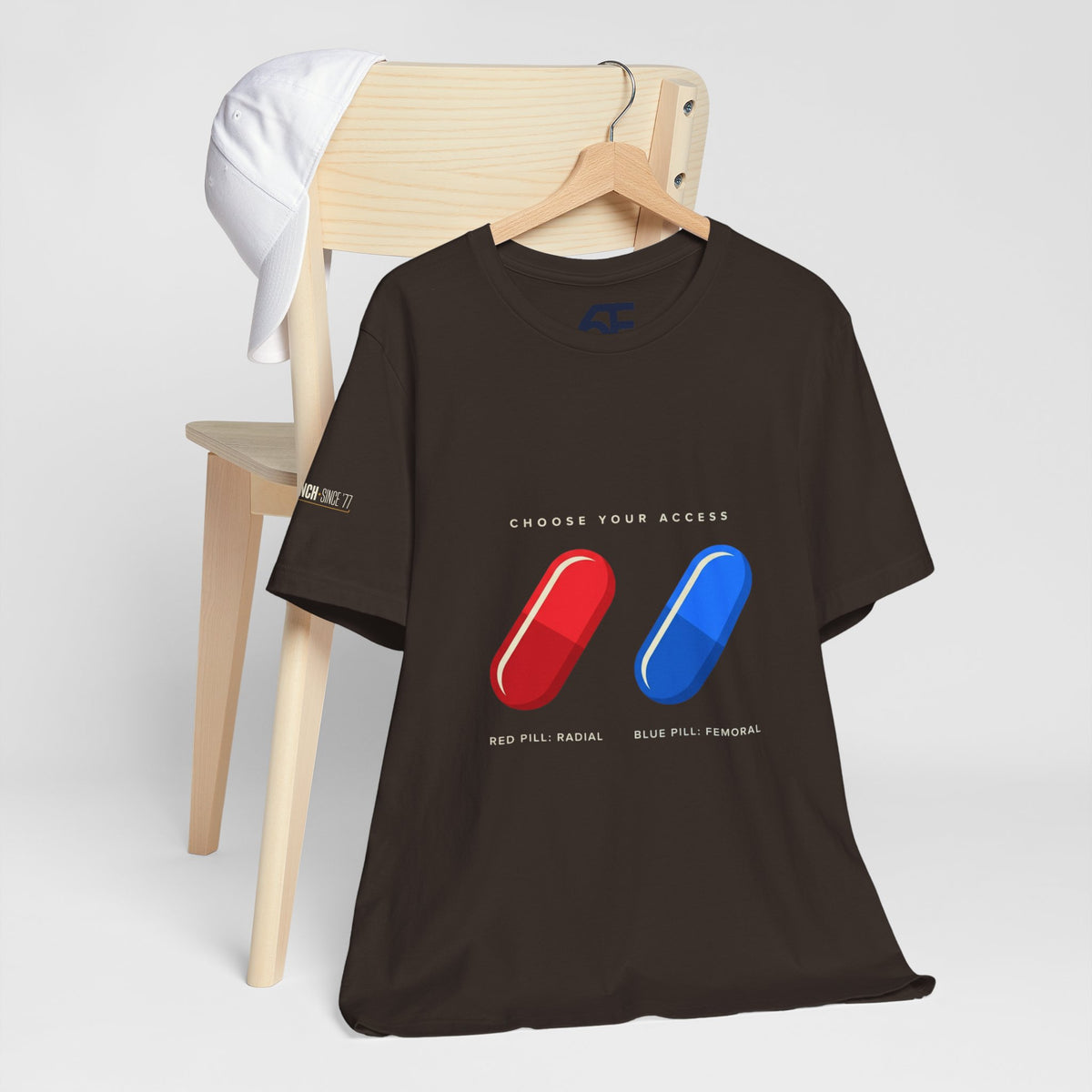 Pill Pair Graphic Tee — Red & Blue Capsule Minimalist T‑Shirt