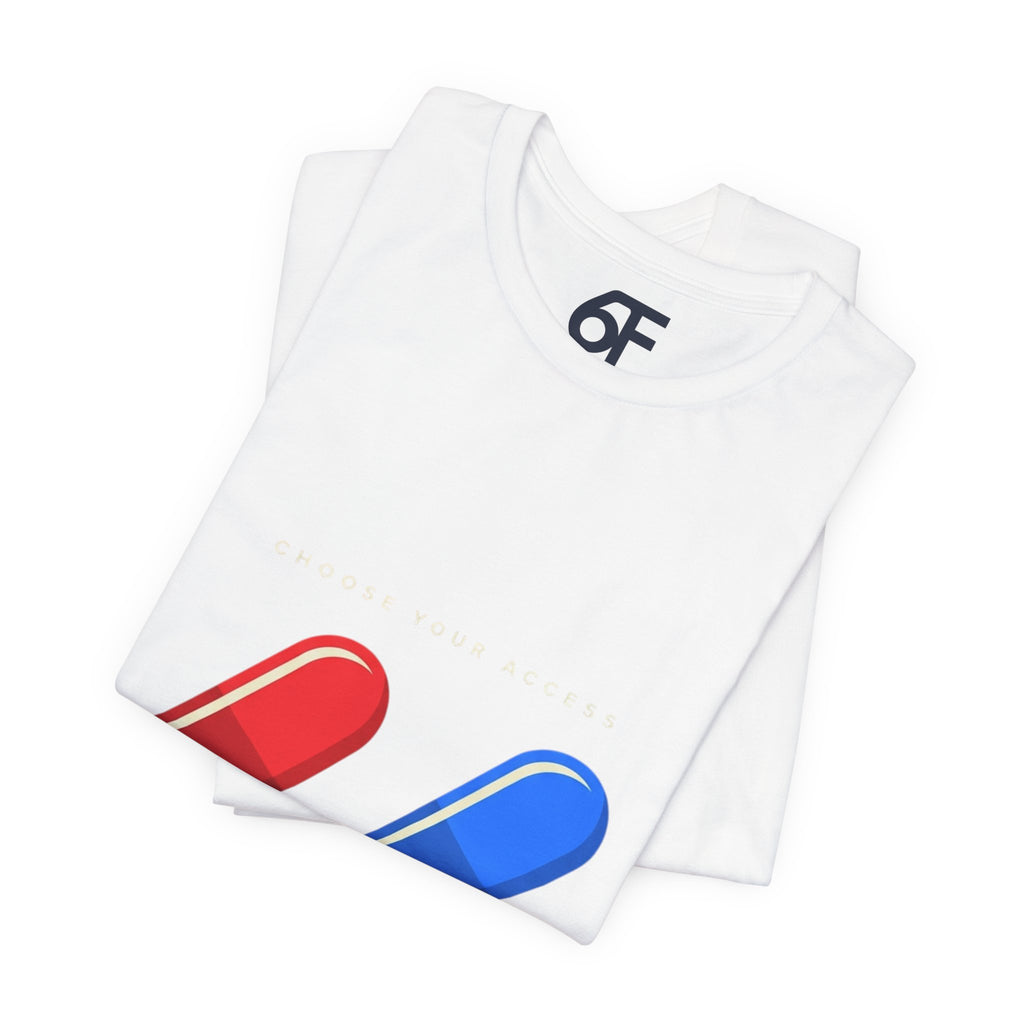 Pill Pair Graphic Tee — Red & Blue Capsule Minimalist T‑Shirt