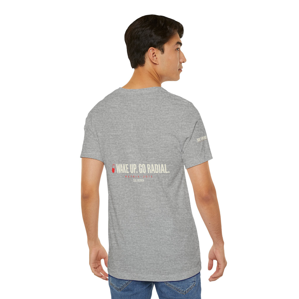 Pill Pair Graphic Tee — Red & Blue Capsule Minimalist T‑Shirt