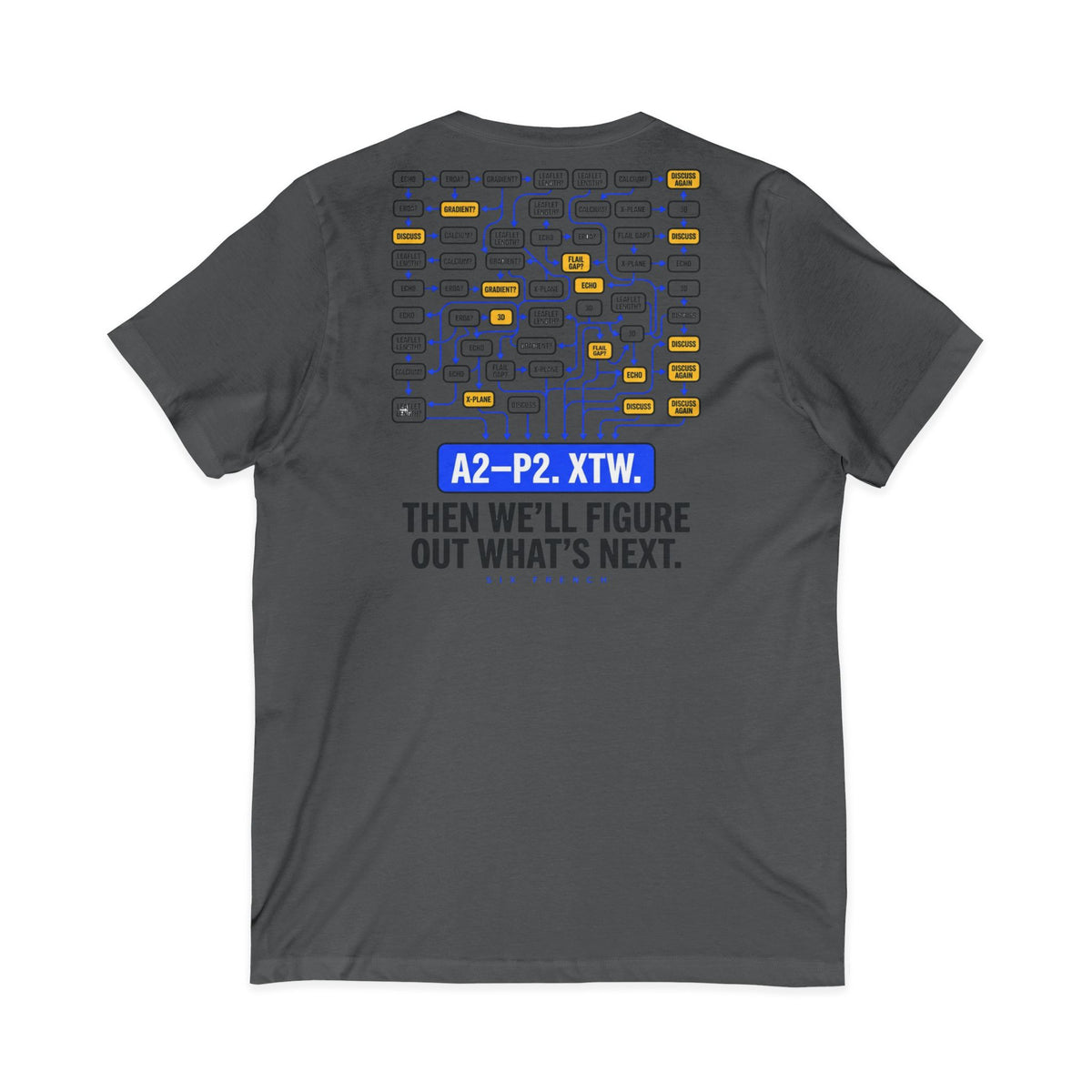 A2–P2 XTW V‑Neck Tee — Aviation/Flight Deck Flowchart Shirt