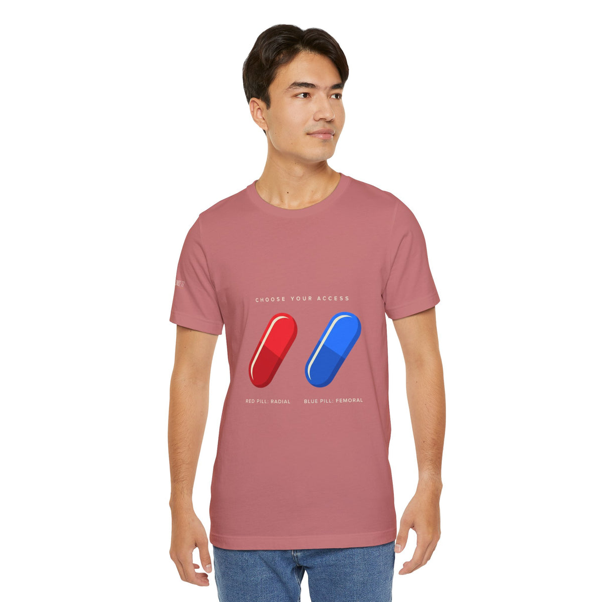 Pill Pair Graphic Tee — Red & Blue Capsule Minimalist T‑Shirt