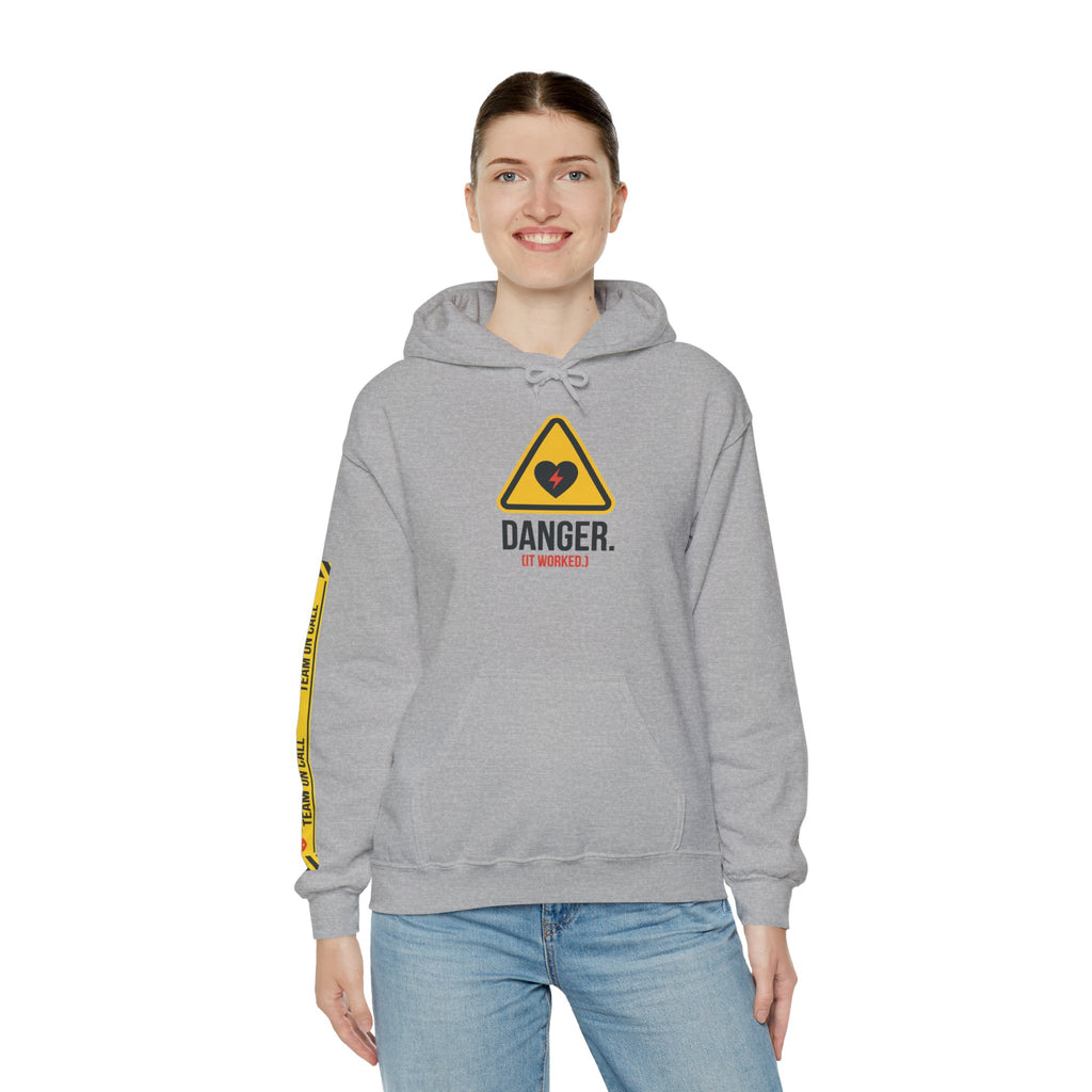 Hoodie — “Danger (Got Shocked)” Medical Humor Pullover