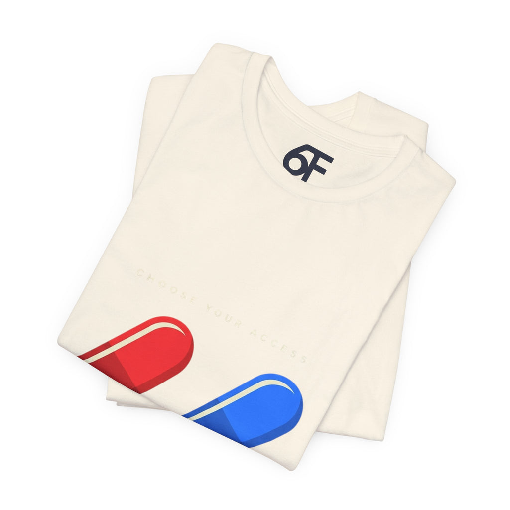 Pill Pair Graphic Tee — Red & Blue Capsule Minimalist T‑Shirt