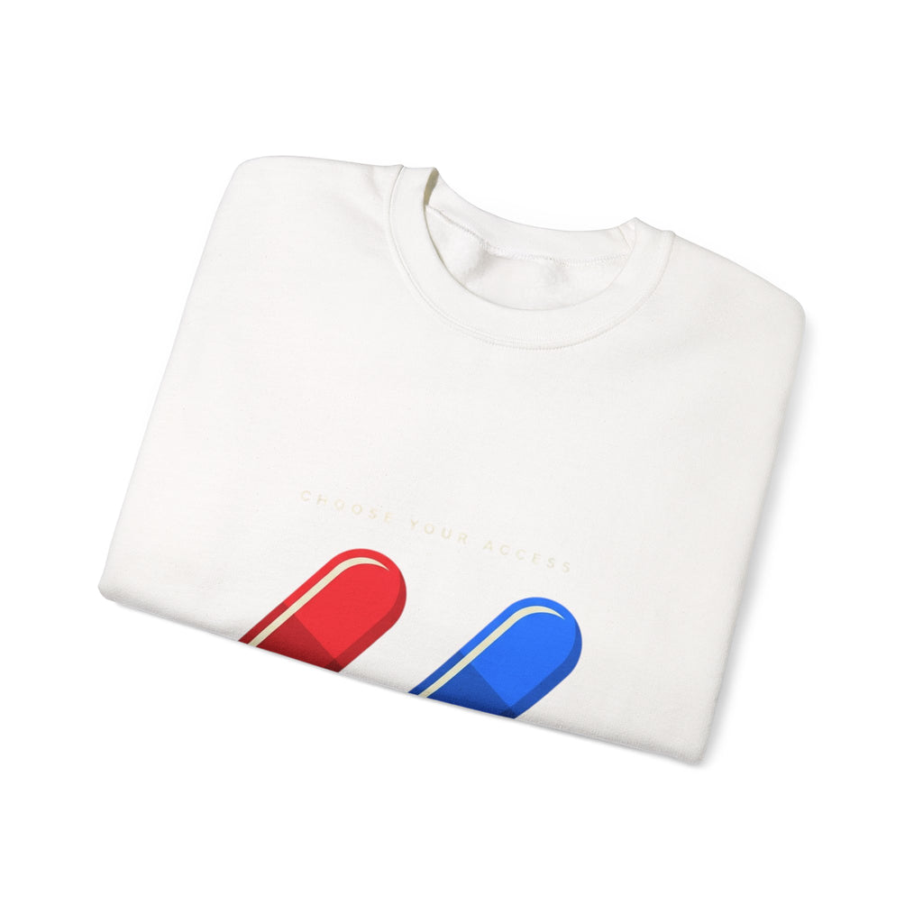 Capsule Choice Crewneck Sweatshirt — Red & Blue Pill Minimalist Graphic