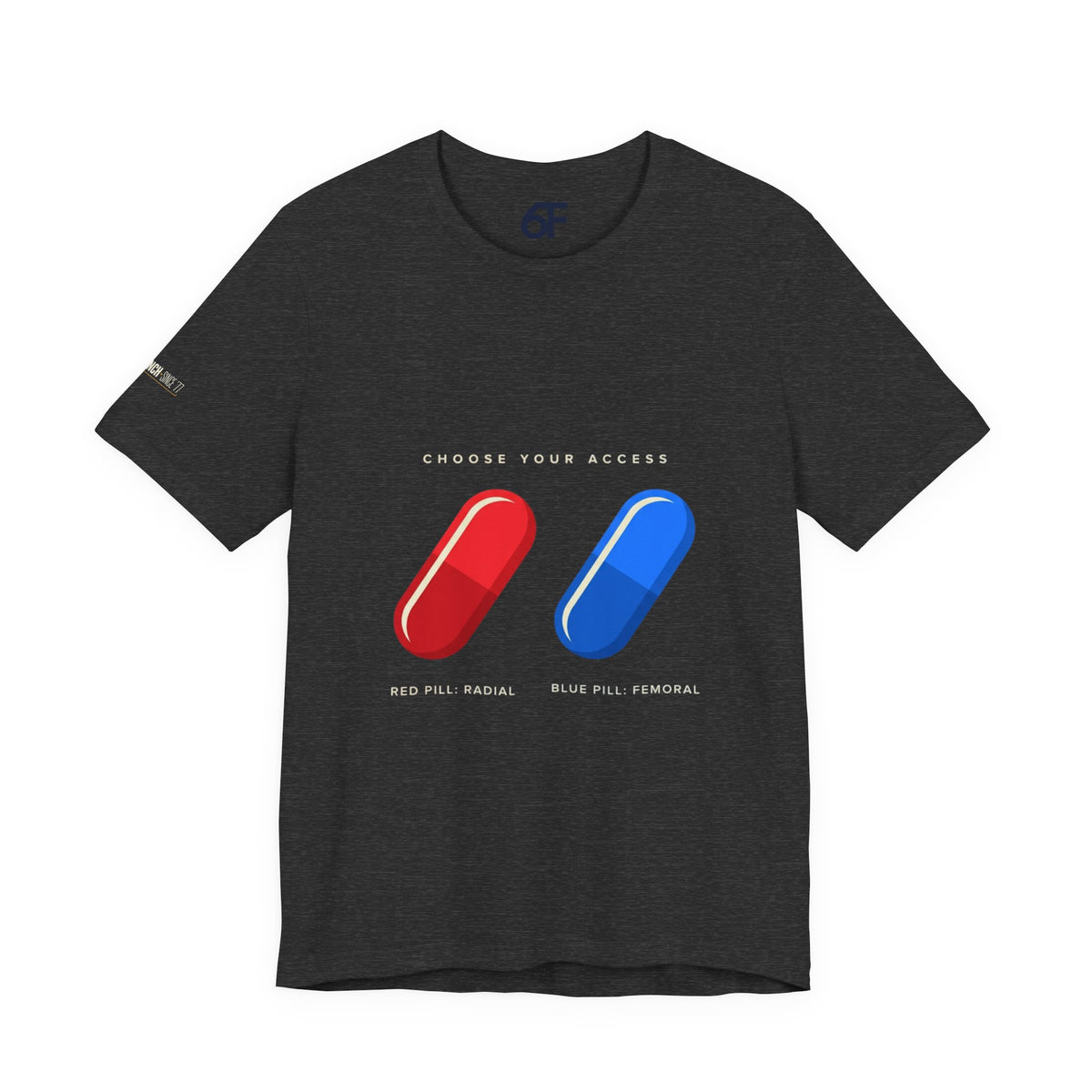 Pill Pair Graphic Tee — Red & Blue Capsule Minimalist T‑Shirt