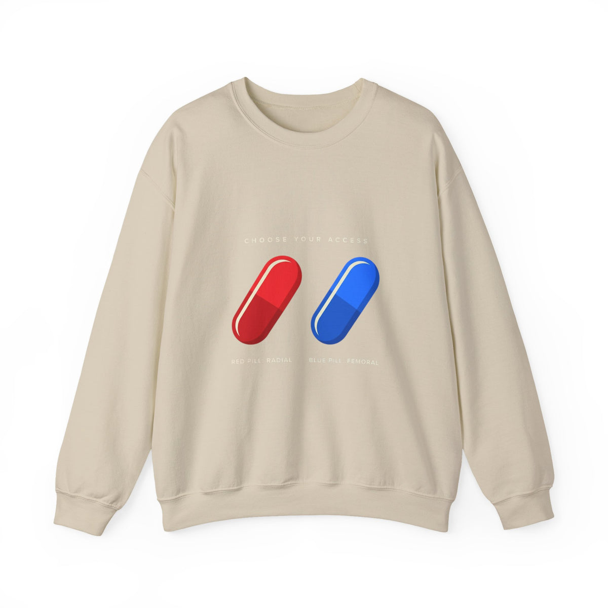 Capsule Choice Crewneck Sweatshirt — Red & Blue Pill Minimalist Graphic