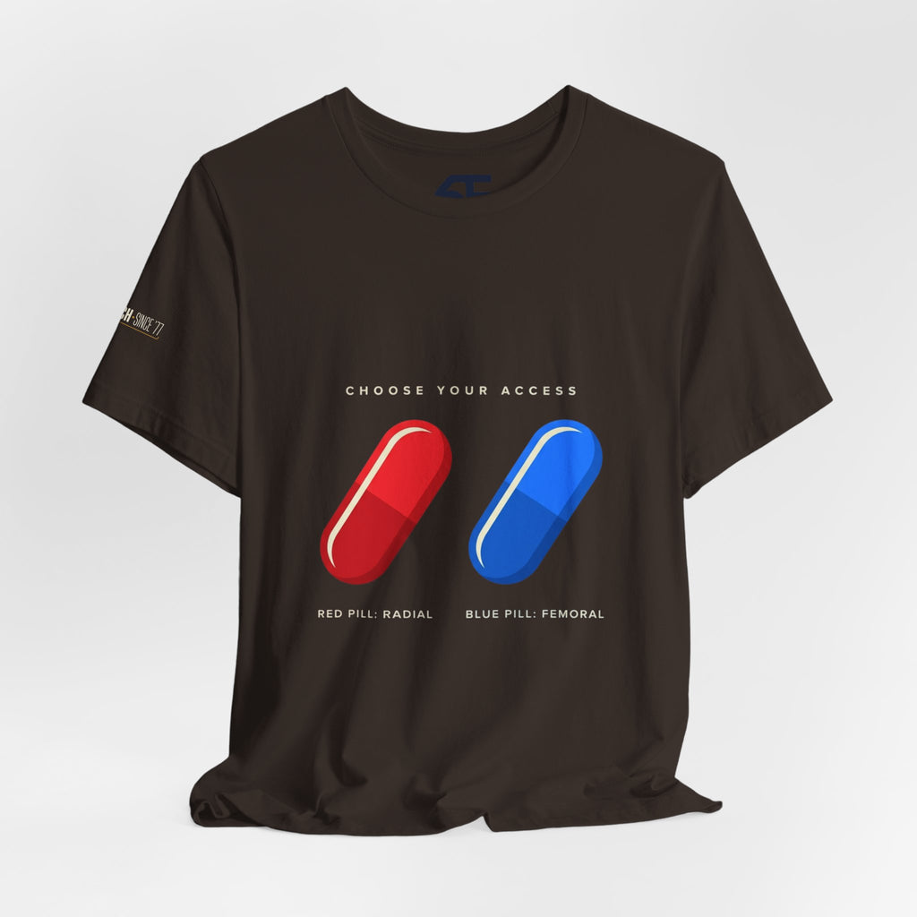 Pill Pair Graphic Tee — Red & Blue Capsule Minimalist T‑Shirt