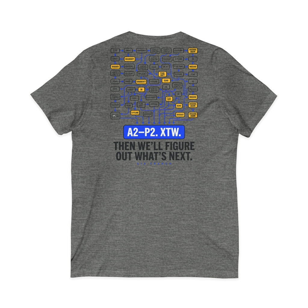 A2–P2 XTW V‑Neck Tee — Aviation/Flight Deck Flowchart Shirt