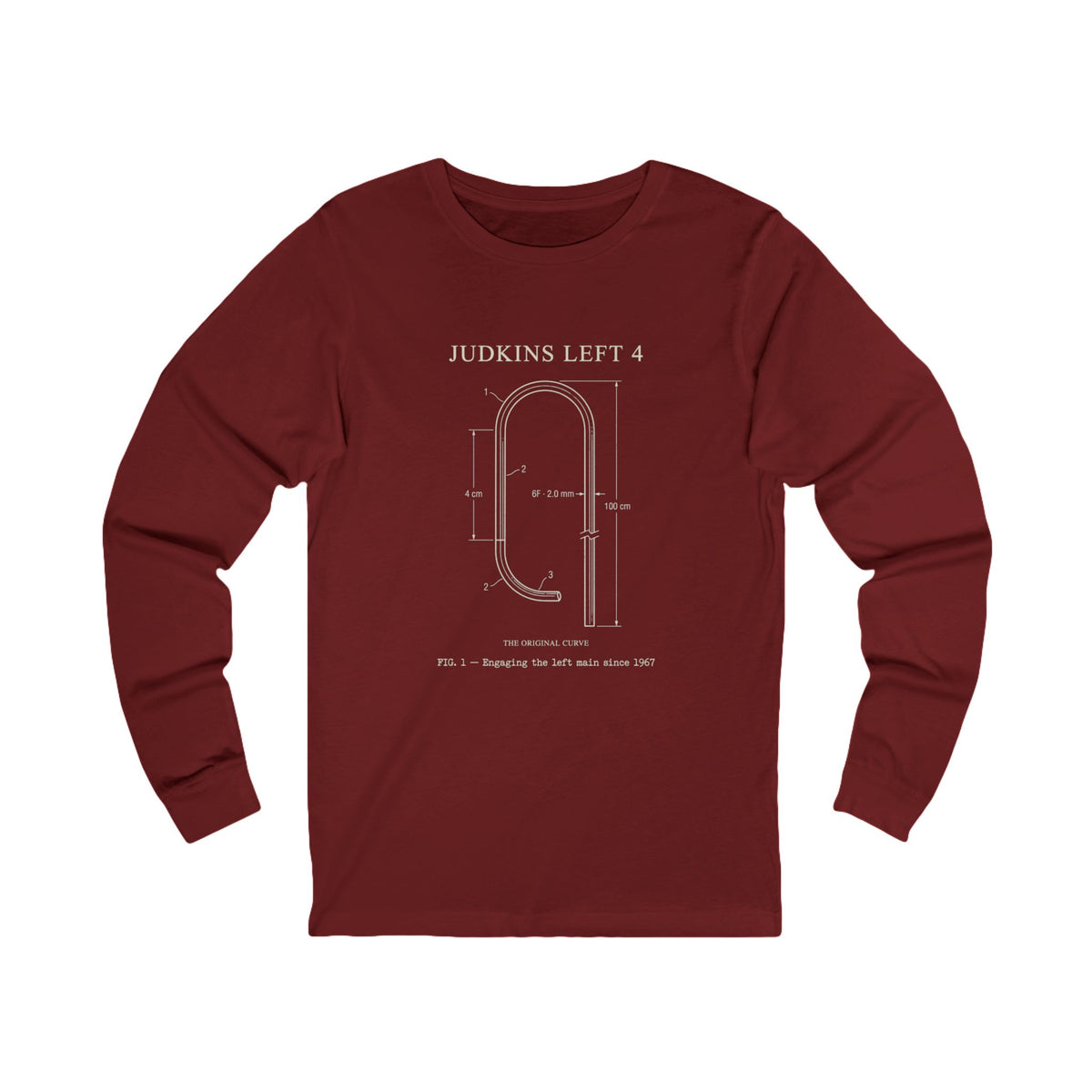 Cardiology Diagram Long Sleeve Tee — 'Judkins Left 4' Technical Heart Design