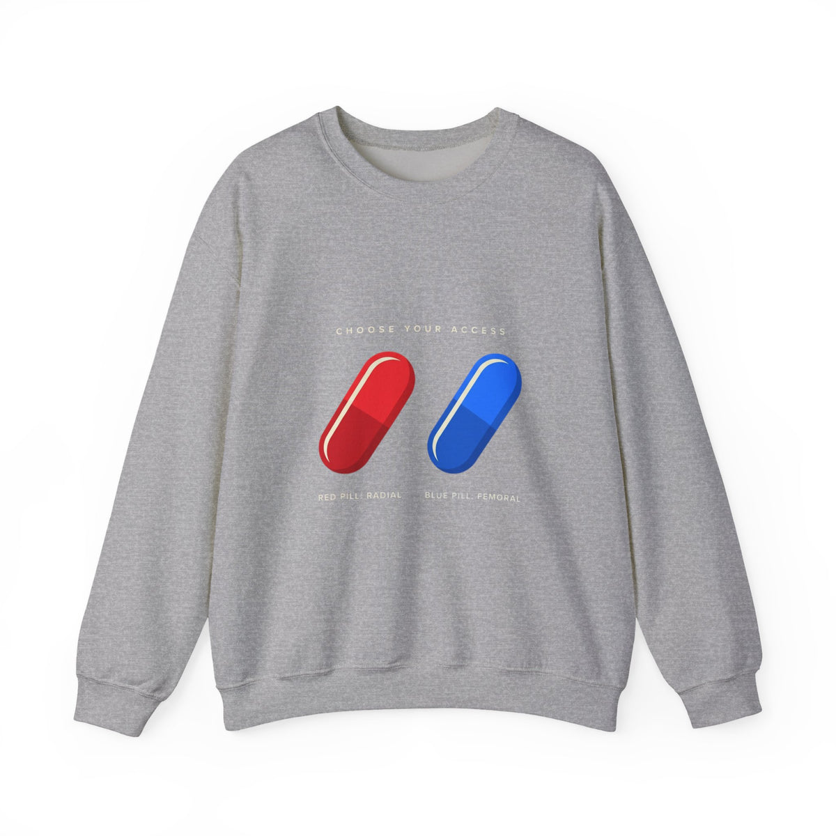 Capsule Choice Crewneck Sweatshirt — Red & Blue Pill Minimalist Graphic